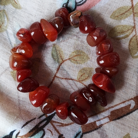Carnelian Stretch Bracelet Tumbled Rocks Stones Hound Nature's Beauty Restrung - Picture 3 of 16